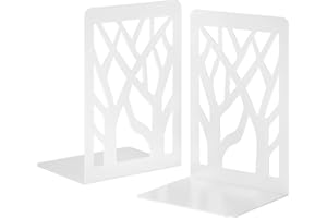 SONNLYH White Metal Bookends, 1 Pairs Book Ends for Shelves, Book Stopper for Family, Office and School, Heavy Duty Book End 4.7 x 3.6 x 7 Inch