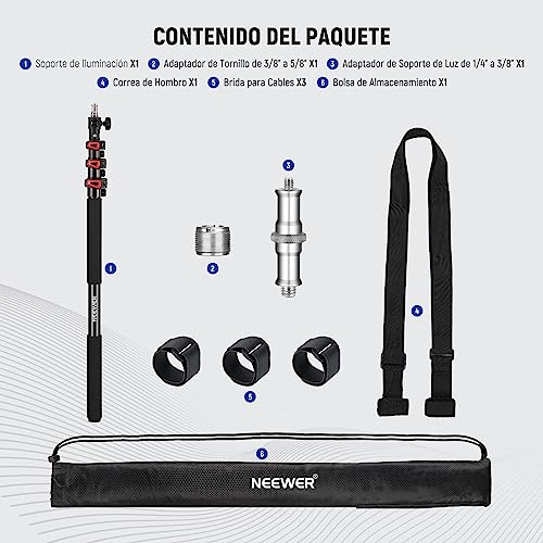 NEEWER 7.5ft/230cm Soporte Boom Pole, Portable Telescópico Alumino Soporte Luz con 1/4" 3/8" 5/8" Tornillo/Flip Bloqueo/Correa de Hombro para Strobe Flash Micrófono, MAX. Carga 11LB/5KG, MS-230C