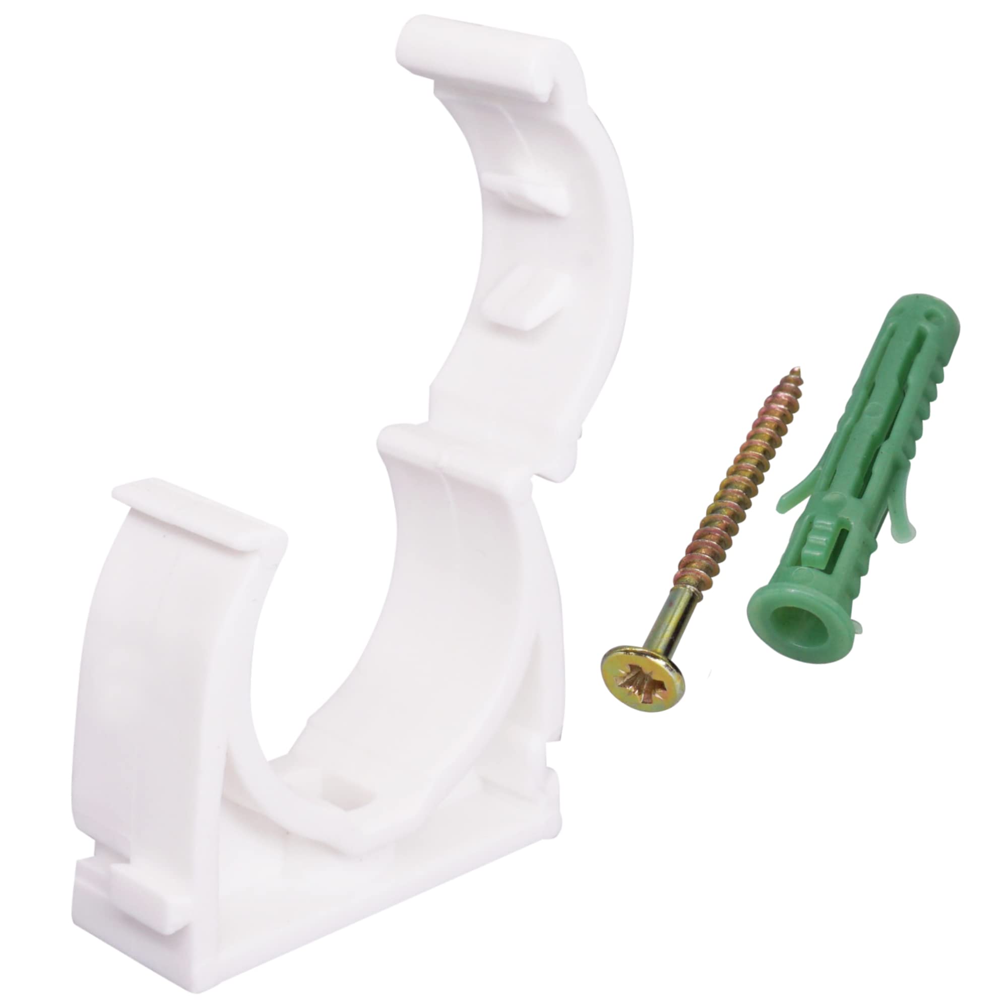SKIR'CO (10 pcs) Pipe Clips, Plastic Clamps for 28 mm Pipes, Pipe Clips with Lock, Hose Hangers, Tubing White Clips