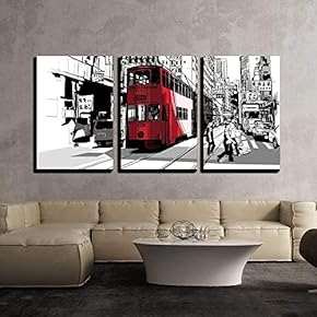 3 Piece Canvas Wall Art - Street in Hong Kong - Vector Illustration - Modern Home Art Stretched and Framed Ready to Hang - 16"x24"x3 Panels