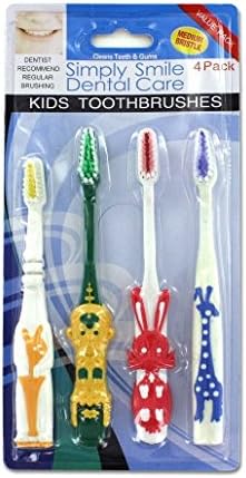 Kids Toothbrushes 4 Pack - Animal Character Handles - Medium Bristle - (2 Value Packs/4 ea.)