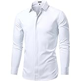 Mauro Kane Men's Long Sleeve Button Down Shirts Breathable Poly-Cotton Blend Shirt Wrinkle-Free Formal Dress Shirts