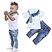 Efaster 1Set Kids Baby Boys Short Sleeve T-Shirt Tops+Scarf+Trousers Clothes Outfits (1-2T)