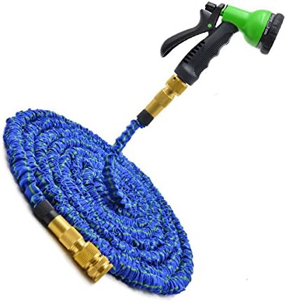 Deluxe Stronger Double Latex Inner Tube Prevent Leaking Strongest Flexible Solid Brass Garden Hose with Extra Strength Fabric and Professional Spray Gun Tap to Pressure Washer Suitable (Blue-Green)