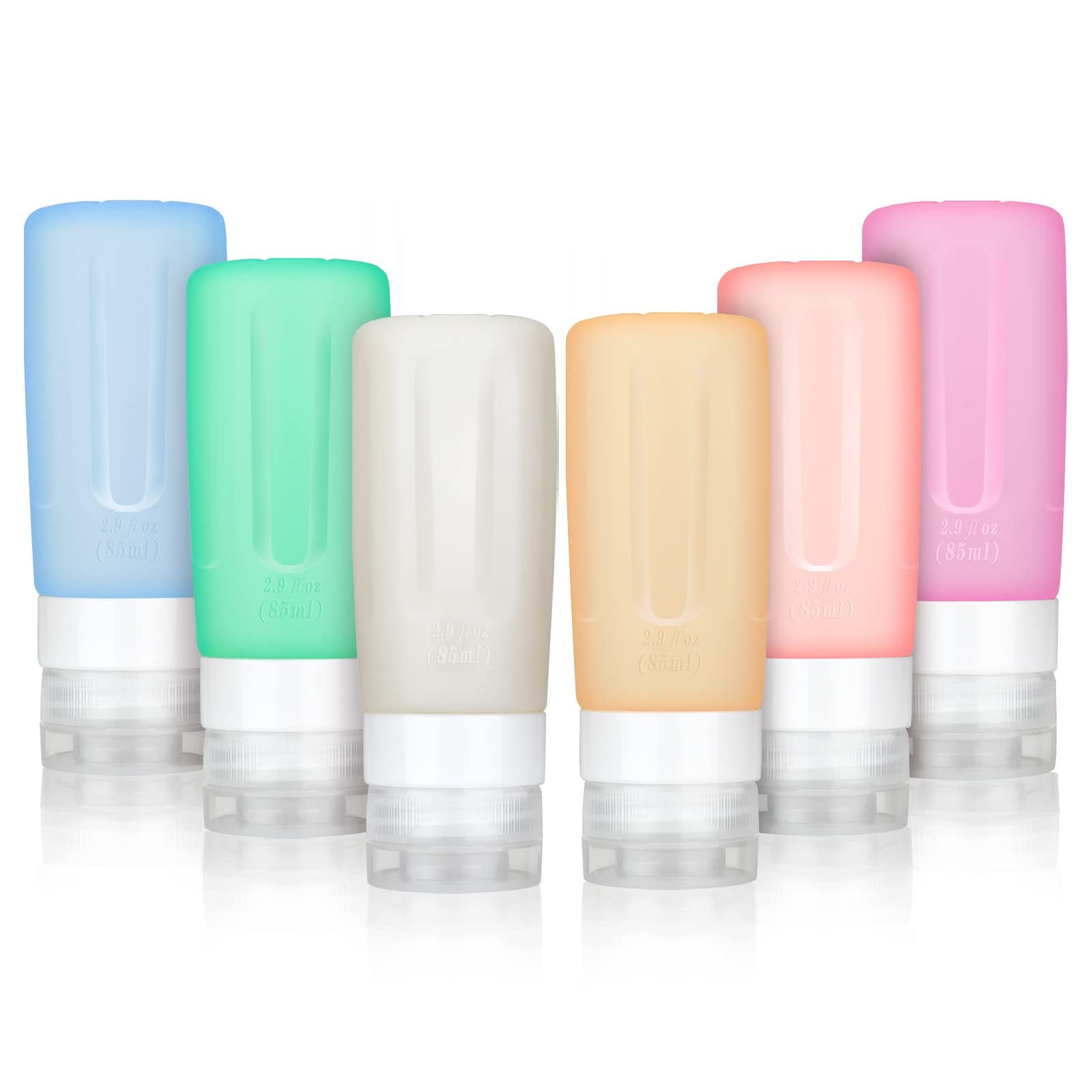 Nashone Silicone Travel Bottle Set, Leak-Proof Travel Containers for Shampoo, Conditioner, Shower Gel, Lotion, Toiletries, Body Care, 6 x 85 ml + Bag