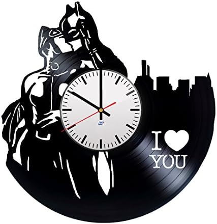 Modern Vinyl Record Wall Clock With DC Comics Couple Design - Unique Living Room or Play Room Wall Decor - Original Gift Idea For Adults and Youth - Exclusive Comics Fan Art