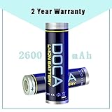 18650 Battery, DOCA 3.7V Rechargeable Li-ion Batteries 2600mAh 3.7 Volt 18650 Batteries(1 Pair) - Applicable for LED Torches,Handheld Flashlight and Headlamp(CE Certified)