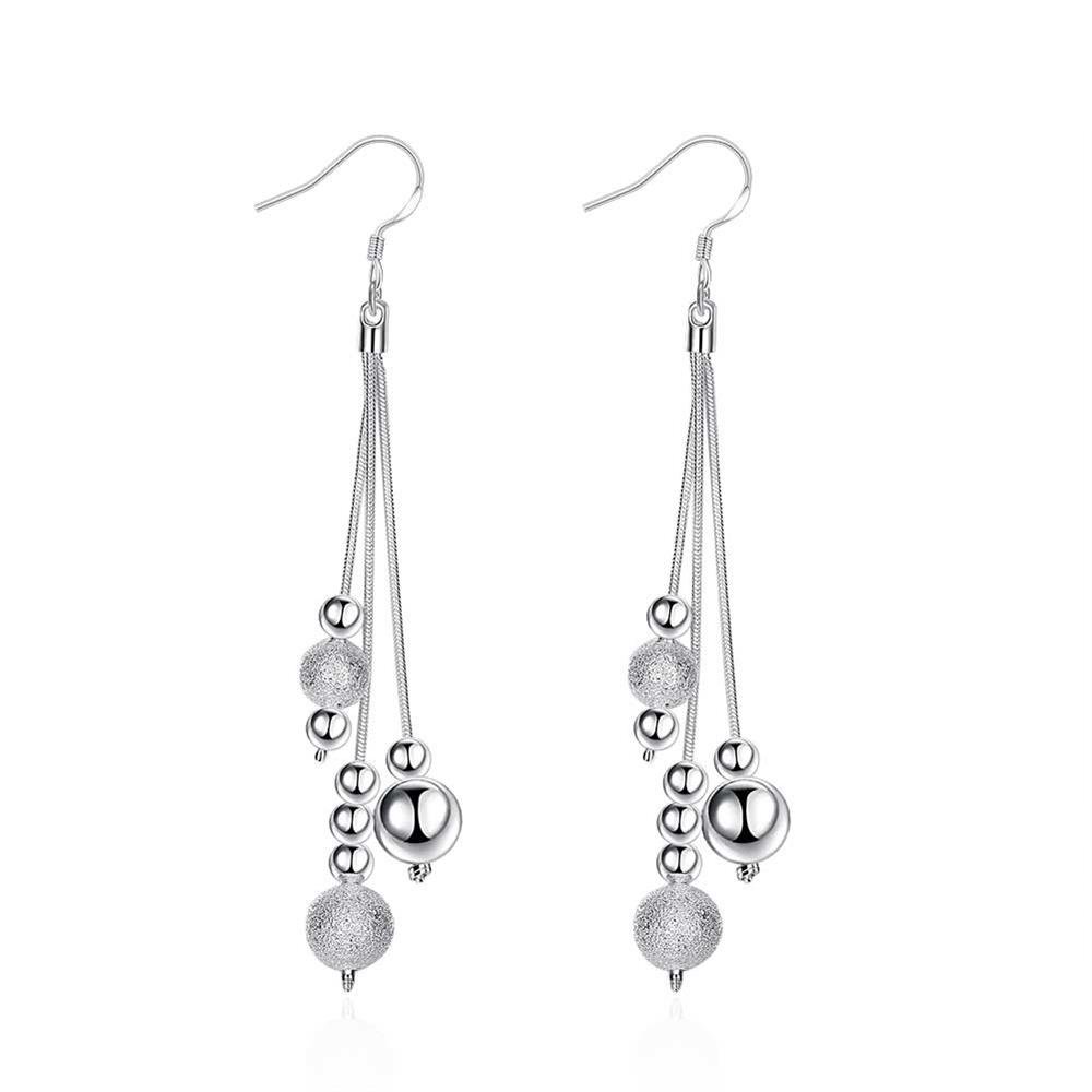 Elegant Ball Bead Long Chain Dangle Drop Earrings for Women Sterling Silver Plated Fashion Tassel Thread Hook Dangling