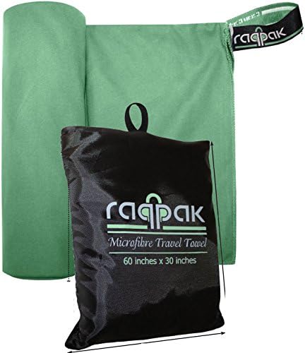 Microfiber Towel for Travel, Beach, Bath, Gym, Camping - XL Extra Large but Compact, Antibacterial and Quick Dry with small Carry Pouch (Green, 60 x 30 Inches)