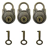 BLUECELL 3pcs Vintage Antique Style Mini Archaize Padlocks Key Lock with Keys (Bronze)