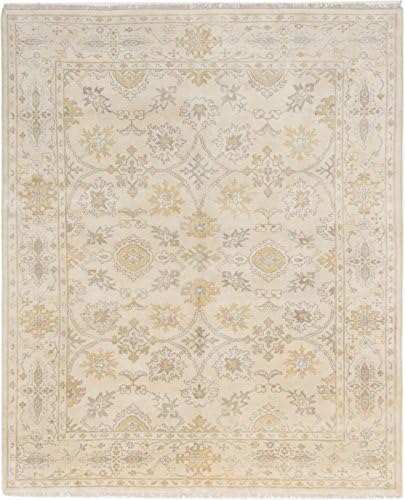 eCarpet Gallery Hand-knotted | Large Area Rug for living room, bedroom | Home Decor Rug | 100% Wool | Royal Ushak Traditional Ivory Rug 8'1" x 9'10" | 242217
