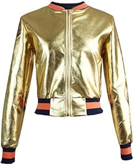 Firmeza Lady Women Slim Fit Gold Baseball Varsity Bomber Jacket Coat Outwear