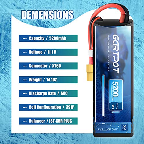 GARTPOT 5200 mAh 3S 11,1V 60C LiPo RC Batterie Hard Case mit XT60 Stecker für RC Truck RC Truggy Autos Buggy RC Hobby (2… – Bild 3