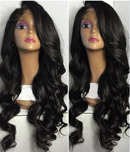 Fyonas Lace Front Wigs Loose Wave Long Glueless Replacement Wig for Women Natural Hairline Half Hand Tied Synthetic Hair Heat Resistant Fiber 1b Color 24 inches
