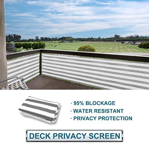 Coarbor Privacy Fence Screen Mesh for Balcony Porch Verandah Deck Terrace Patio Backyard Railing 160GSM Up to 90% Blockage 3'x30' Grey and White Strips