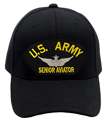 Patchtown US Army Senior Aviator Hat/Ballcap Adjustable One Size Fits Most (Multiple Colors & Styles) (Black, Add American Flag)