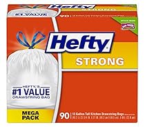 Hefty Strong Trash Bags (Tall Kitchen Drawstring, 13 Gallon, 90 Count)
