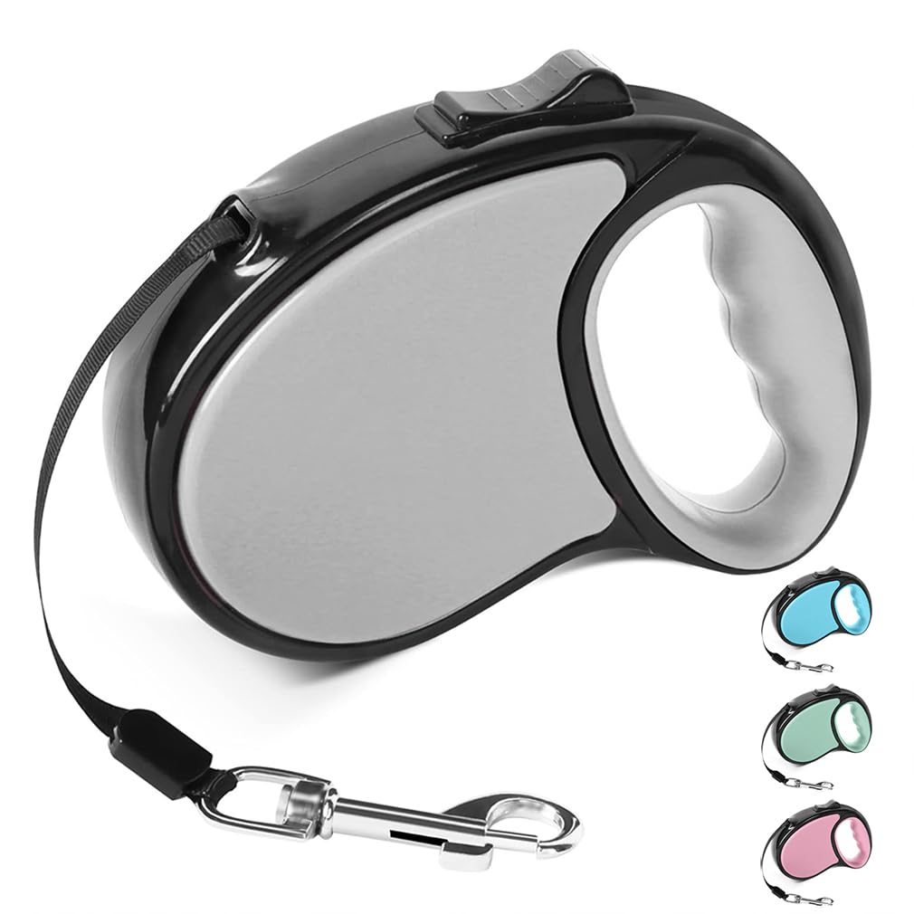 Retractable Dog Lead, 5m Long Extendable Dog Leash 360° Tangle-Free Harness Leashes with Non-Slip Handle and Quick Brake Button for Small and Medium Dogs (Grey,One Size)