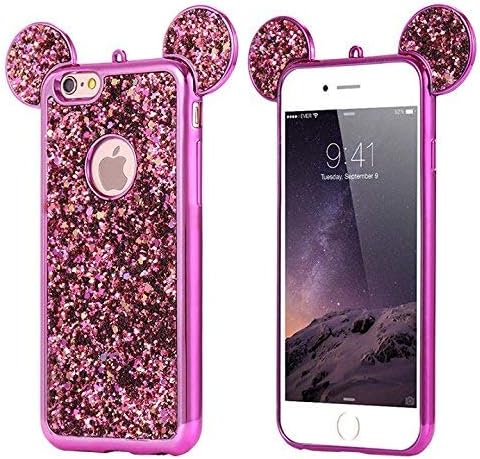 Glitter Bling Minnie Mouse Ears Design mobile phone case for iPhone 5 5c 6 7 8 X or Samsung Galaxy J3 2017 J5 2017 S7 S8 S9 (iPhone XR, Hot Pink)