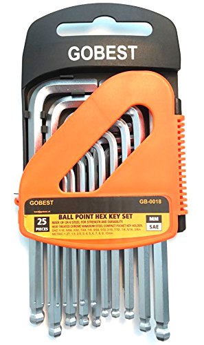 GOBEST hex Key Set 25 pcs, Ball Ended, Metric and SAE (GB-0018)