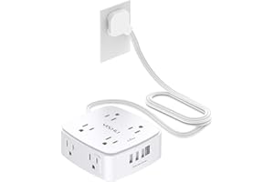 6 Ft Surge Protector Power Strip - YISHU 8 Widely Outlets with 4 USB Ports, 3 Side Outlet Extender with 6 Feet Flat Extension Cord, Ultra Flat Plug, Wall Mount, Desk USB Charging Station, ETL, White