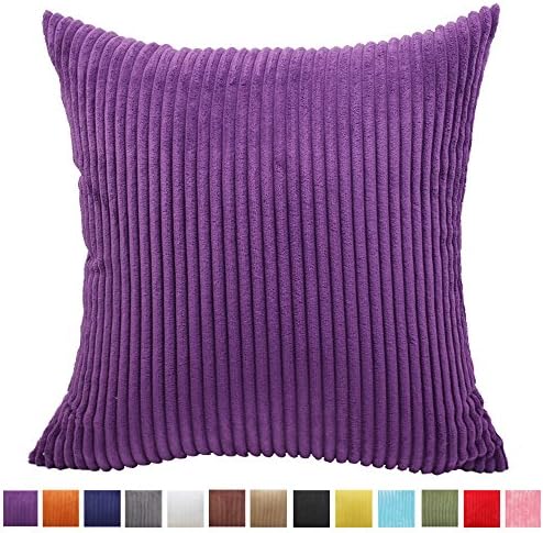 Momoikcn Pillow Cover, Plush Corduroy Soft Soild Square Throw Pillow Covers Decorative Cushion Case for Sofa Bedroom Car (Purple, 24" x 24")