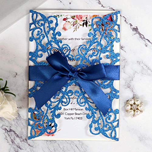 cici store 20Pcs Hollow Lace Glitter Wedding Invitation Cards Kit with Envelopes,Greeting Cards for Wedding, Bridal Shower, Birthday Invitations - Thumbnail 5