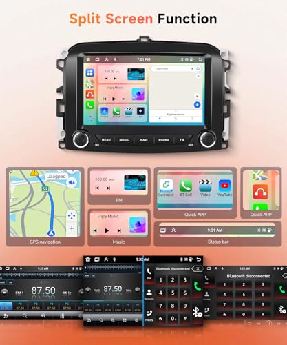 6G+128G 8 Core Wireless Carplay Android 15 Car Radio for Fiat 500L 2013-2019 7 Inch Touchscreen Car Radio with Android Car GPS Navi WiFi Mirror Link Bluetooth FM/RDS/DSP/SWC Rear Camera
