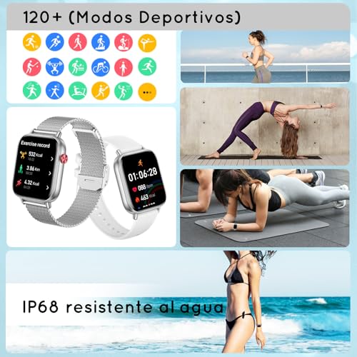 HXQHSTBG Women's Smart Watch (3 Straps) 1.83" HD Calls Bluetooth Smartwatch Whatsapp Notification with Heart Rate Monitor/SpO2/Sleep/Pedometer, 120 Sports Modes Voice AI, Android iOS Silver