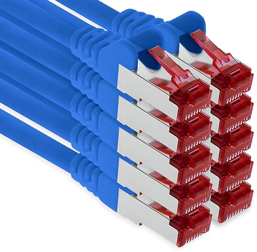 1aTTack.de - 10x 7,5m CAT6 Patchkabel S/FTP PIMF Schirmung CAT.6 RJ45 Netzwerkkabel Ethernetkabel DSL LAN Router Switch Modem Patchfeld - blau - 10 St