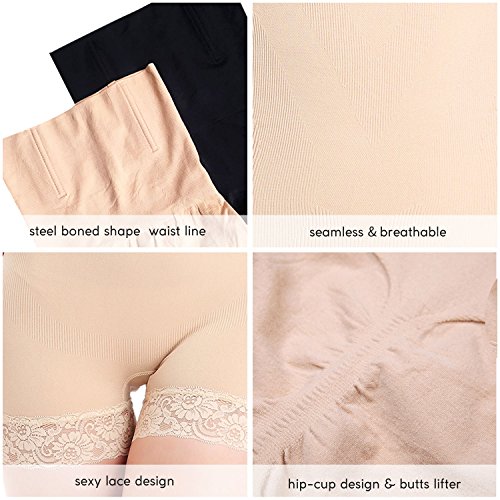 Movwin Women’s Shapewear Underwear High Waist Seamless Butt Lifter Body Shaper Tummy Control Panties (L, Black 2)