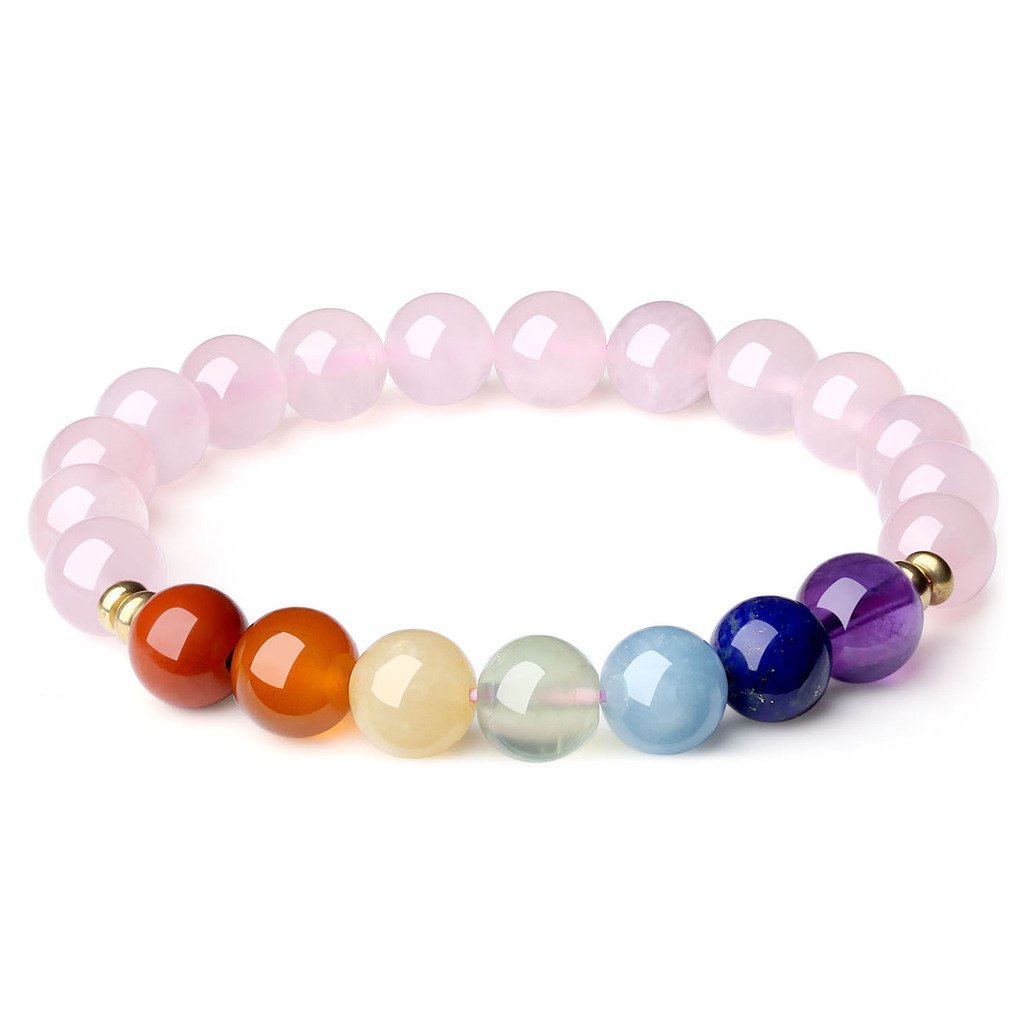 HsingFu Girls Natural Crystals 7 Chakra Rose Quartz Yoga Meditation Healing Bracelet S