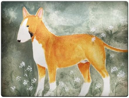 Colored Bull Terrier with Queen Anne's Lace Dog Art by Denise Every - Glass Cutting Board