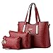 Vincico®Women 3 Piece Tote Bag Pu Leather Weave Handbag Shoulder Purse Bags (Wine Red)