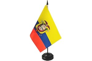 ZIGVERT Ecuador Desk Flag 8'' x 5''- Ecuadorian Flag Set, Ecuador Table Flag, Ecuadorian Office Flag, Desk Table Decoration, Black Plastic Stick and Base - Vivid Color and Fade Resistant