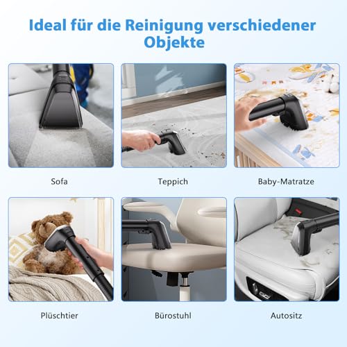 Steam Cleaner 1650 W Upholstery Cleaner Device Wet Vacuum Cleaner with Strong Suction Power, 1250 ml Water Tank, High Temperature Steam Carpet Cleaner for Carpet, Sofa, Curtains, Upholstery, Car Seat