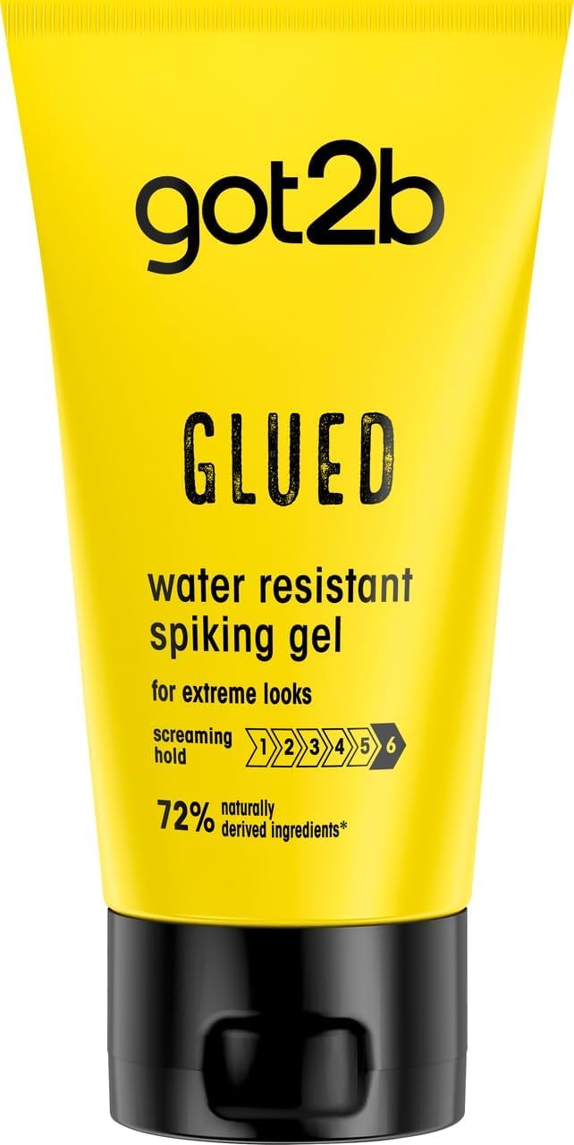 got2b Glued Water Resistant Spiking Gel 150 ml, Glued Spiking Gel for up to 72h Ultra Strong Hold, Water & Sweatproof, For Extreme Hairstyles, Vegan* Formula