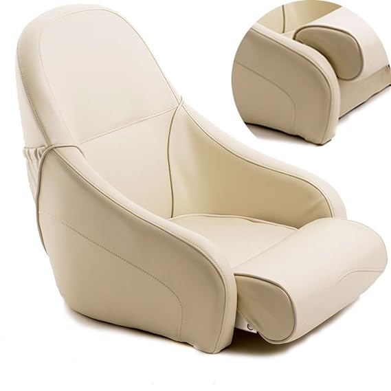 wellenshop Steuerstuhl Bootssitz Wohnmobilsitz Flip-Up Sitz Bootsstuhl Steuersitz creme/beige Boot