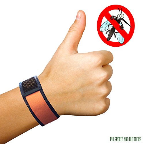 Mosquito Repellent Bracelet Say Good Bye 2 Mosquitoes Ticks Gnats Flies Ants Mice Fleas Moths & insects by PHI Sports & Outdoors All Natural DEET FREE Waterproof Adjustable Fits adults & Kids (Orange)