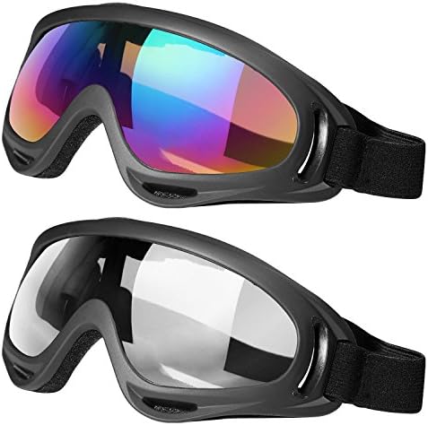 Ski Goggles Goggles with soft border Thickening Sponge UV 400 Protection Windproof Fit for Motorcycle Bicycling Hiking Fishing Use （Multicolor/Transparent）