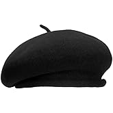 100% Wool Beret Hats for Women Men,Classic French Hat,Adjustable Headband, Handmade Rolled Brim.