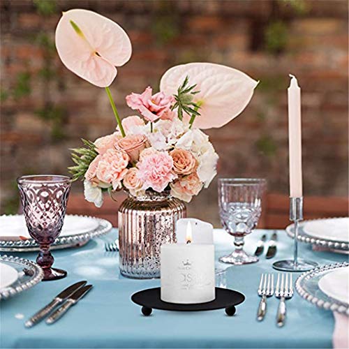 Tee Vee Iron Candle Plate Candle Holder Jewelry Storage Tray Iron Pillar Pedestal Candle Stand (2, Black)