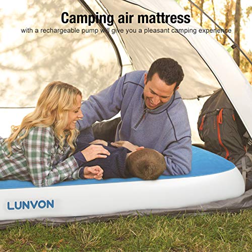 Lunvon Queen Size Self Inflatable Pad Camping Air Mattress Blow Up Bed with Built-in Pillow Anti-Leakage Raised Airbed with Rechargeable Pump for Home, Guest, Height 10", 2-Year Warranty - Thumbnail 4