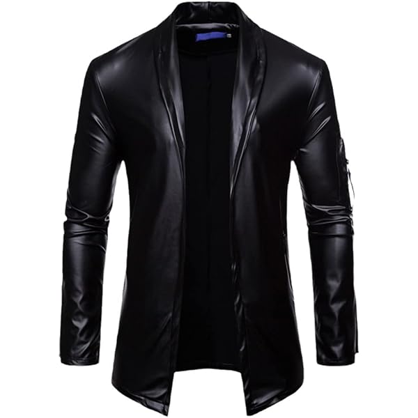 JEsilunmaMY Men's Shawl Collar Blazer Leather Jacket Casual Open