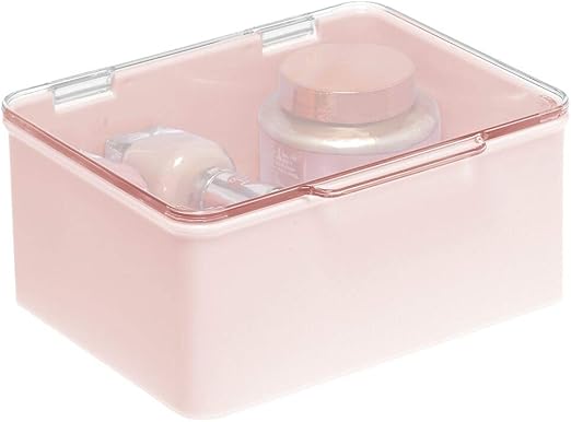 Amazon Com Mdesign Plastic Stackable Bathroom Vanity Countertop Storage Cosmetic Organizer Box With Hinged Lid For Makeup Beauty Hair Nail Supplies Light Pink Clear Home Kitchen