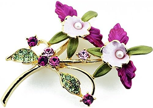 Pearl Multicolor Orchid Swarovski Crystal Flower Pin Brooch