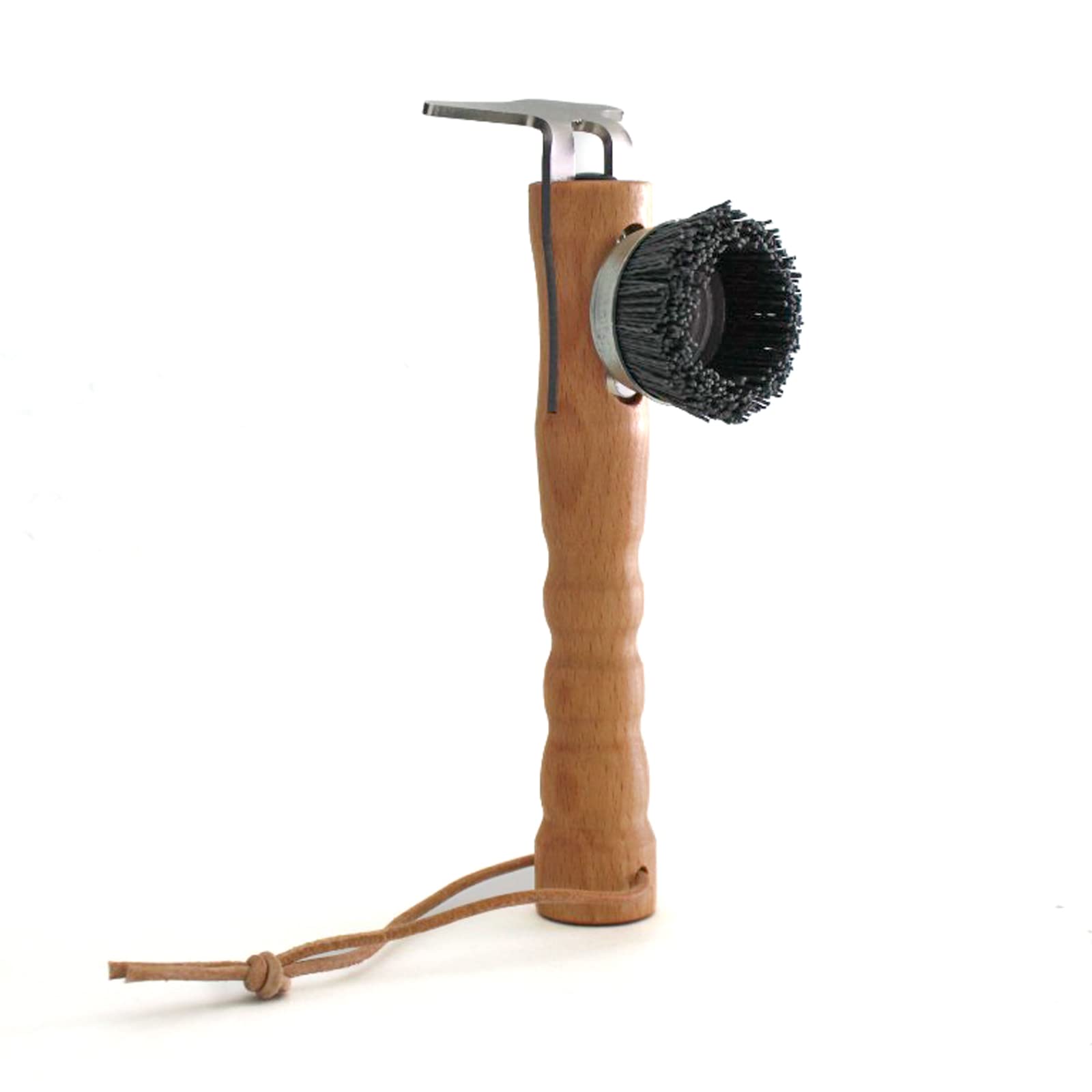 Hobber Midsize Hoof Pick for Horses, Stainless Steel, Ergonomic Handle, Nylon Brush, Wood