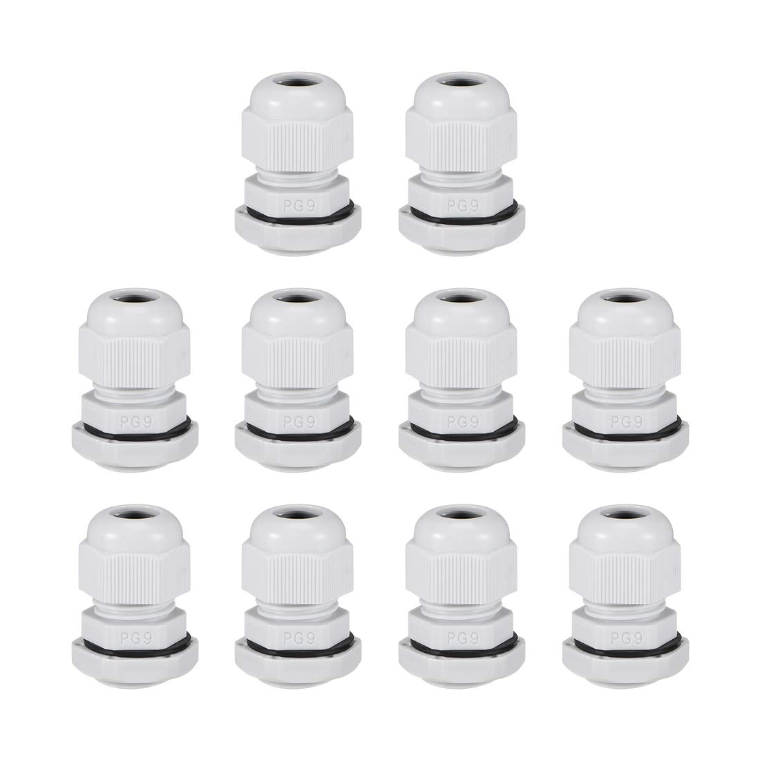 sourcing map 10Pcs PG9 Cable Gland 2mm-6mm Wire Hole Waterproof Nylon Joint Adjustable Locknut with Washer White