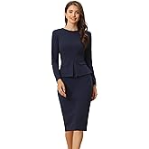 Allegra K Women's Bodycon Dresses Round Neck Long Sleeve Casual Work Outfits Peplum Sheath Dress