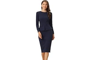 Allegra K Women's Bodycon Dresses Round Neck Long Sleeve Casual Work Outfits Peplum Sheath Dress